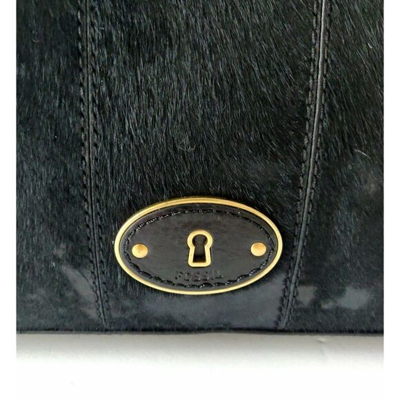 FOSSIL REISSUE BLACK HAIR ON HIDE GENUINE LEATHER TOTE SHOULDER BAG HANDBAG - Picture 2 of 10
